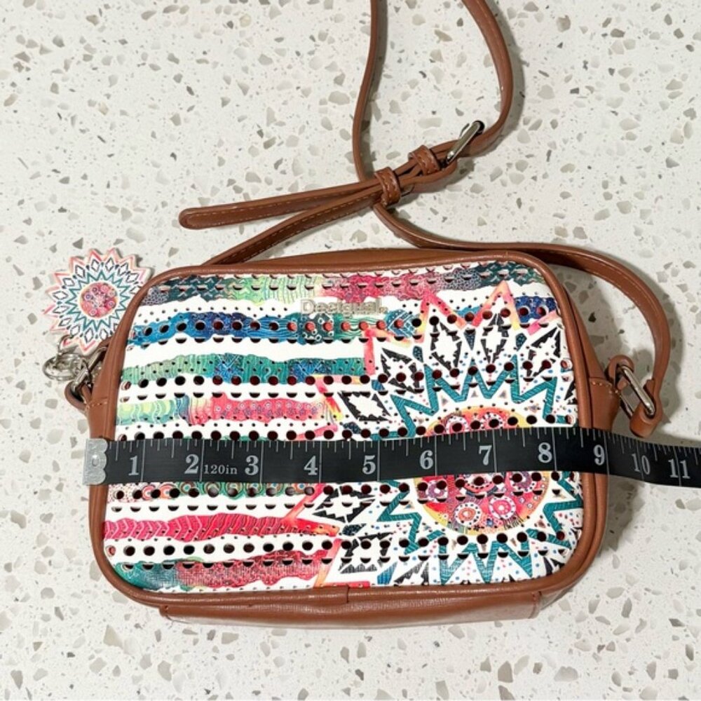 Desigual Charlotte Shoulder Bag Marine Print Perforated Brown Faux Leather Boho - Picture 13 of 15